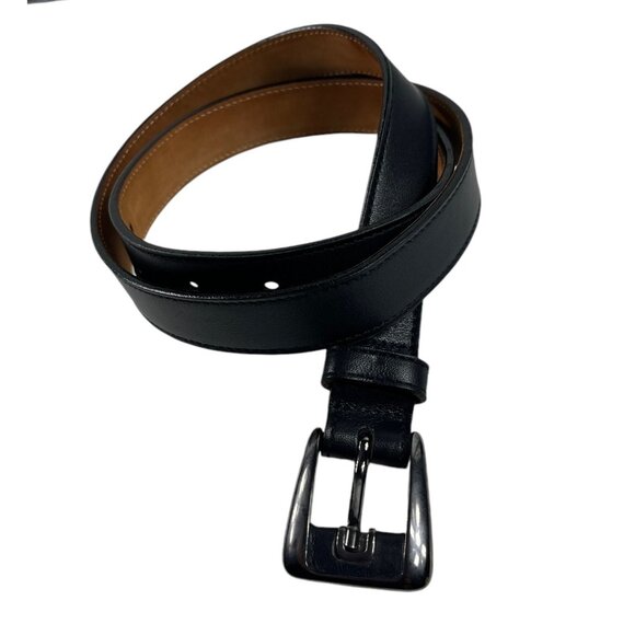 Tanner Italian Black Leather Belt Silvertone Buckle Size Medium Made in Italy - Picture 12 of 12